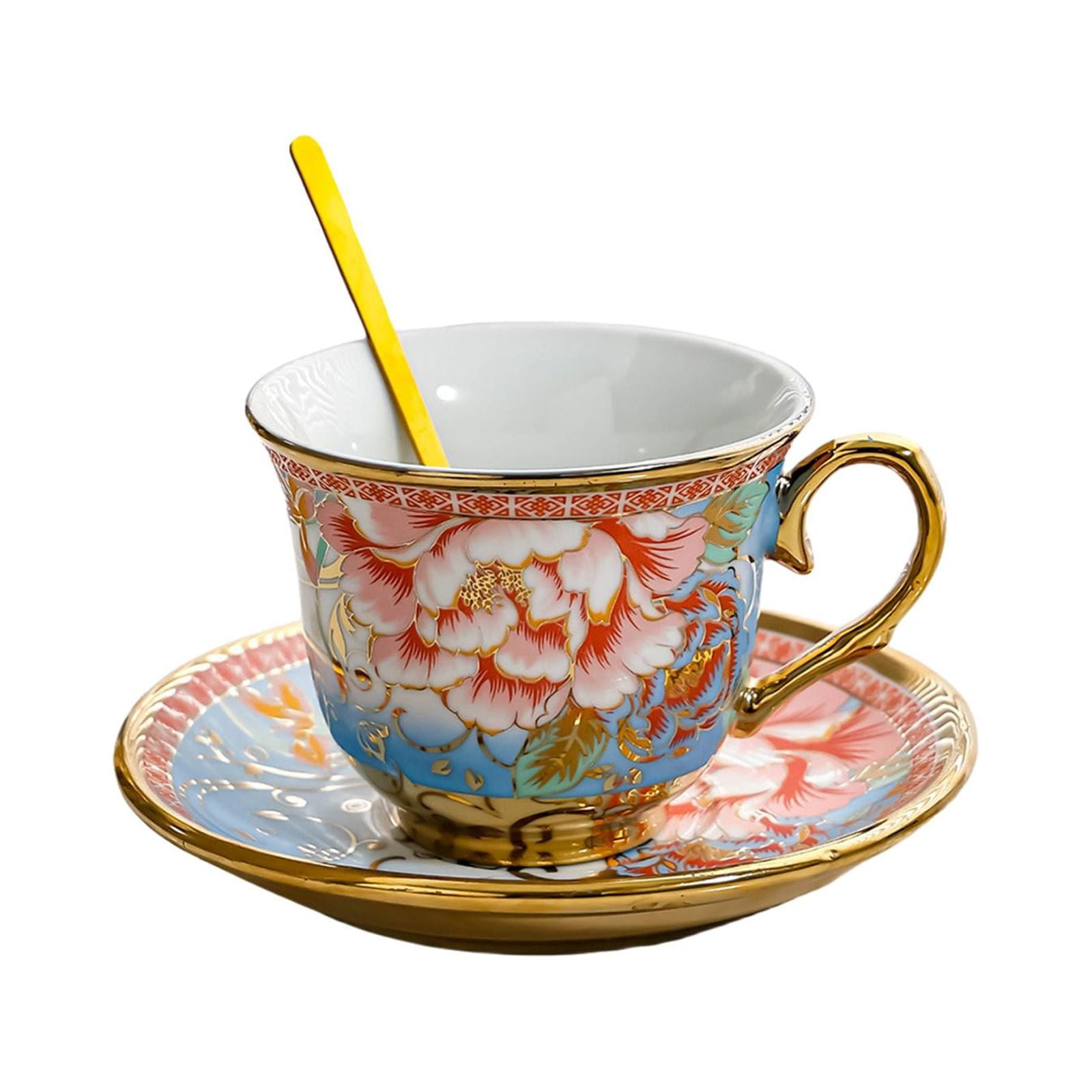 Esquirla Ceramic Coffee Cup and Saucer Cappuccino Mug Styling Glossy Elegant Afternoon Tea Cup Set Espresso Cup for Party Cafe Kitchen Rose
