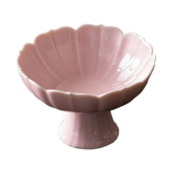 Esquirla Ceramic Footed Bowl Decorative Bowl Multifunctional Lotus Shaped Dessert Cake Serving Bowl for Kitchen Home Room Pink