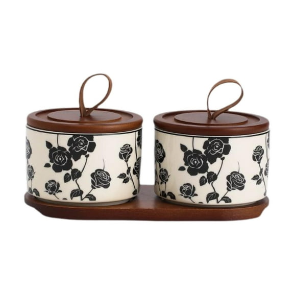 Esquirla Ceramic Jar Decorative Canister Home Pantry Kitchen Food Storage Jar Tea Canister for Sugar Snack Flour Loose Tea Pet Treat 2 Ceramic Jars