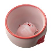 Esquirla Ceramic Tea Cup And Piggy Miniature Figurine Traditional Porcelain Teacup Handleless Centerpiece Decoration Suitable for Living Room Gift Giving Home 160ml