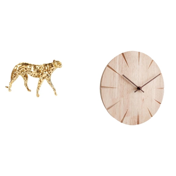 Esquirla Cheetah Figurine Gold Cheetah Sculpture Modern Desktop Ornament Wooden Wall Clock Unique Resin Solid Wood Material Suitable for Gift Giving Home Decoration Living Room Office Bedroom