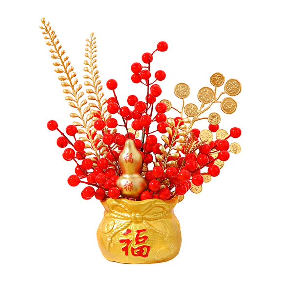 Esquirla Chinese Spring Festival Purse Vase Feng Shui Ornament Ceramic Flower Pot Handmade Decorative Traditional for Wall Shelf Decor Style C