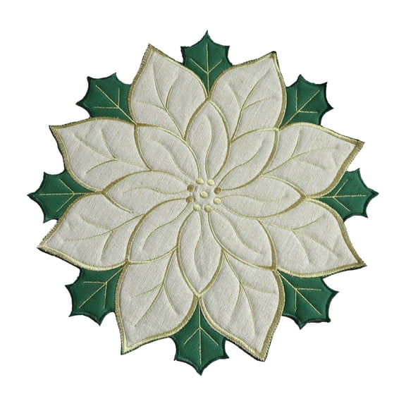 Esquirla Christmas Placemat Place Mat Linen Flower Embroidery Table Mat Dinner Mat for Xmas Party Kitchen Hotel Dining Room Decoration White 40cm