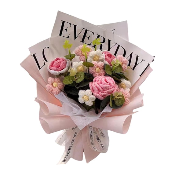 Esquirla Crochet Flower Bouquet Flower Arrangements Completed Handmade Decoration Handmade Knitted Bouquet for Photography Props Party Pink