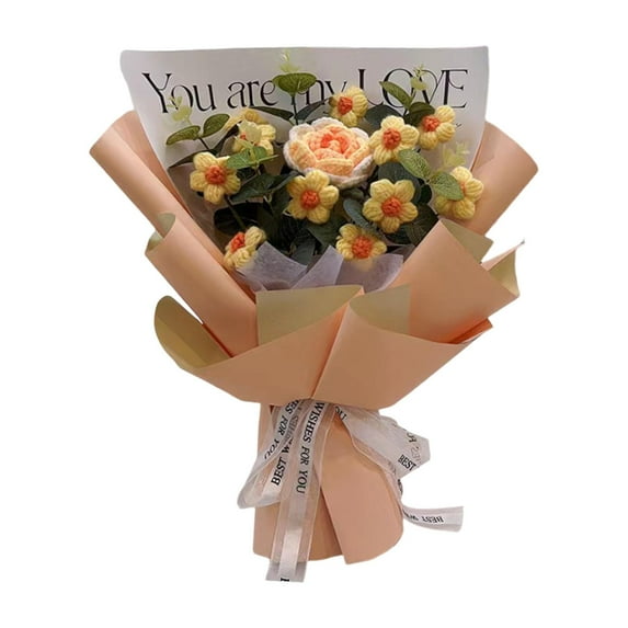 Esquirla Crochet Flower Bouquet Flower Arrangements Completed Handmade Decoration Handmade Knitted Bouquet for Photography Props Party Yellow