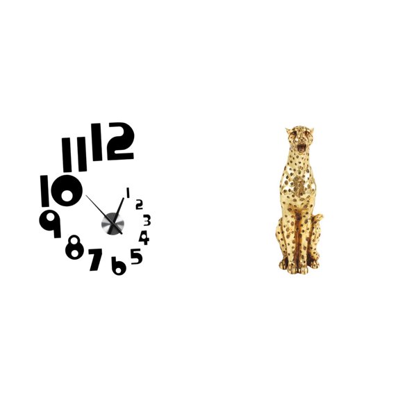 Esquirla DIY Wall Clock 3D Wall Stickers Gold Cheetah Figurine Tabletop Ornament Artistic Resin Acrylic Silent Movement for Suitable for Office Living Room Home Gift