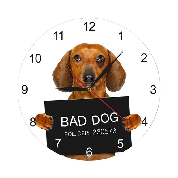 Esquirla Dachshund Wall Clock Puppy Silent Hanging Clock Decorative Clock Wall Decoration Arabic Numerals Bedroom Pp Body Lightweight Sturdy Clear Pattern Suit 38cm