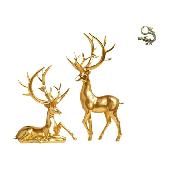 Esquirla Deer Sculpture Statue Couple Figurines Brass Tabletop Ornament With Delicate Craftsmanship Elegant Appearance Suitable for Office Bookshelf Desktop Home Decor
