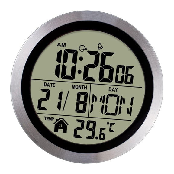 Esquirla Digital Alarm Clock Desktop Timepiece 12 Hour/24 Hour Round Lightweight Wall Hanging Clock Snooze Function for Office Kitchen Aluminum frame