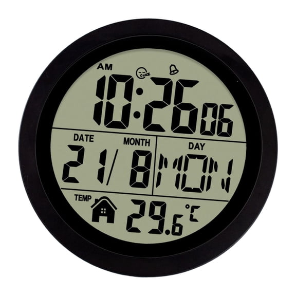 Esquirla Digital Alarm Clock Desktop Timepiece 12 Hour/24 Hour Round Lightweight Wall Hanging Clock Snooze Function for Office Kitchen Black