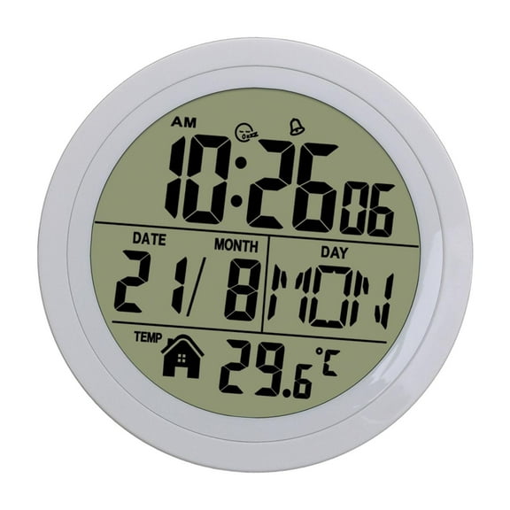 Esquirla Digital Alarm Clock Desktop Timepiece 12 Hour/24 Hour Round Lightweight Wall Hanging Clock Snooze Function for Office Kitchen White