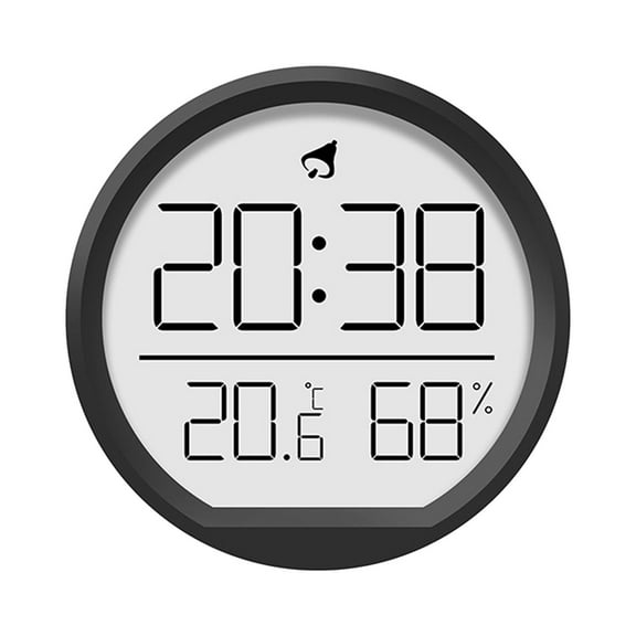 Esquirla Digital Alarm Clock Wall Clock Round 7.4cm Battery Operated Versatile 12/24H with Temperature and Humidity for Office Stylish Black