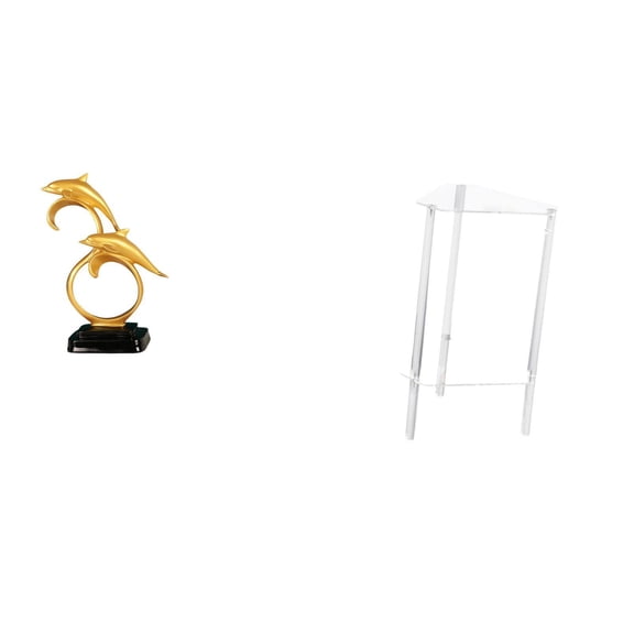 Esquirla Dolphin Figurine Artistic Resin Desktop Ornament Acrylic End Table Modern Compact Two Tier Design Suitable for Office Living Room Bedroom Home Bedside