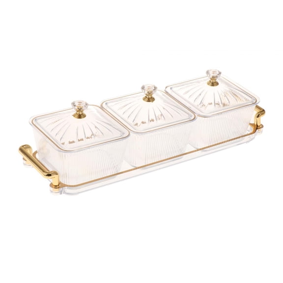 Esquirla Dried Fruit Plate Divided Serving Platter Candy Dish Snack Tray Appetizer Organizer With Lid And Tray Portable Multi Grids For Home Kitchen Dining Room Restaurant Party clear 3 grid