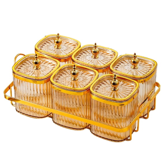 Esquirla Dried Fruit Plate Divided Serving Platter Snack Organizer Appetizer Tray With Lid Material Airtight Sections With Stand Portable suitable for home 6 Grid Brown