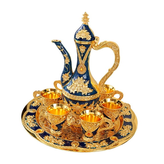 Esquirla European Turkish Coffee Set Beverage Drinkware Tea Trays Tea Service Set Water Serving Set for Wedding Dining Room Decoration Blue
