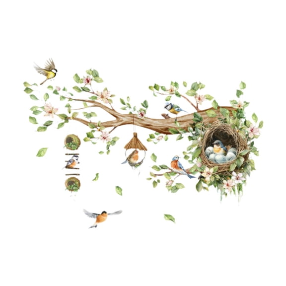 Esquirla Flower Birds Wall Sticker Wallpaper Waterproof Backdrop PVC Floral Wall Art Decor Tree Branch Wall Decal for Bathroom Kitchen