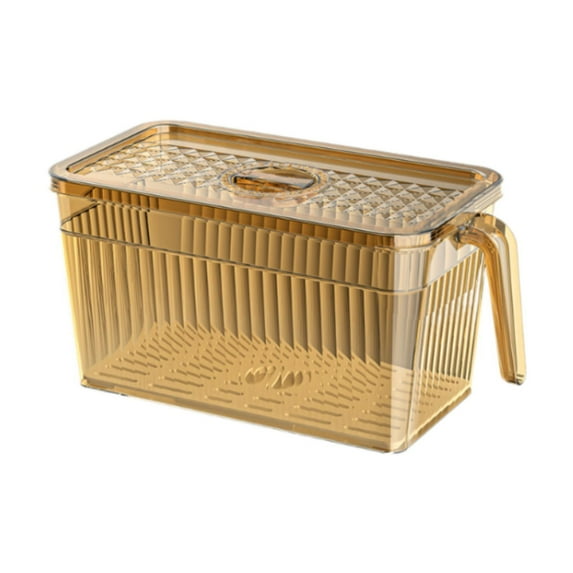 Esquirla Fridge Organizer with Removable Drain Tray Storage Container for Home Pantry Brown