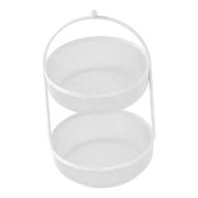Esquirla Fruit Basket Bowl Metal Two Tier Bread Vegetable Snack Storage Holder Open Access Iron Construction Ventilated Countertop Organizer Suitable for Kitch white