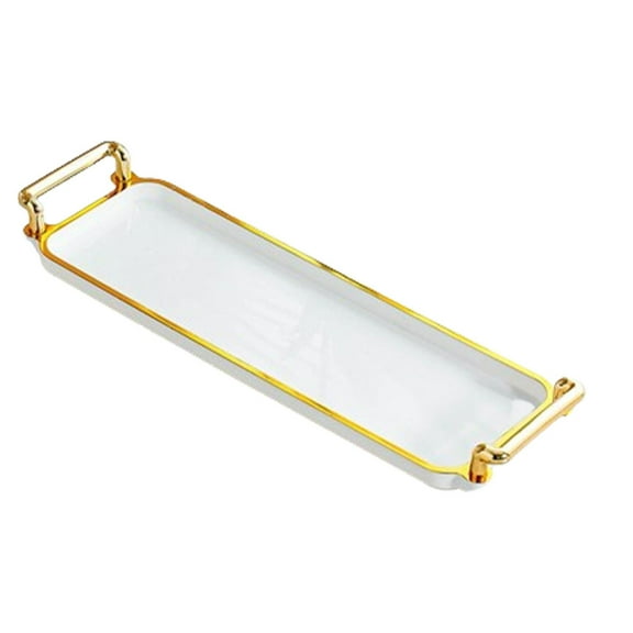Esquirla Fruit Snack Plate Gold Rim with Handles Snacks Dish Trinket Storage Tray Decorative Tray Serving Tray for Gatherings Parties