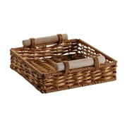 Esquirla Hand Woven Basket Food Storage Container DIY Decorative Crafts Kitchen Organizer Snack Bread Tray for Party Pantry Countertop 21x21x7 cm