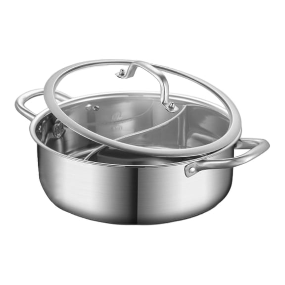 Esquirla Hot Pot with Divider Soup Cookware Two Flavor Portable Cooking Gas Stockpot Double Sided Pot for Party Home Travel Restaurant 26cm