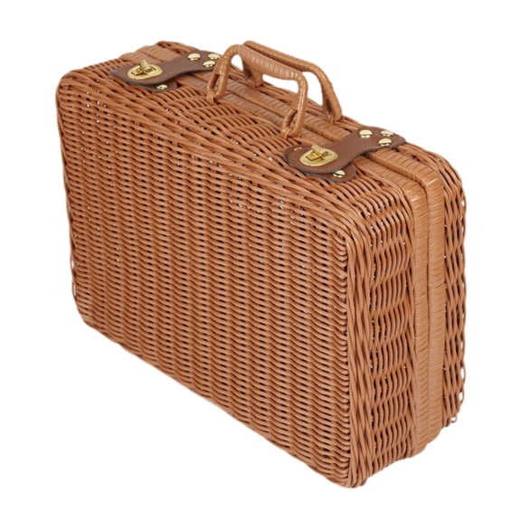 Esquirla Imitation Rattan Storage Basket ,Makeup Case, Handwoven Cosmetic Organizer ,Elegant Storage Box Suitcase ,for Desk Countertop L
