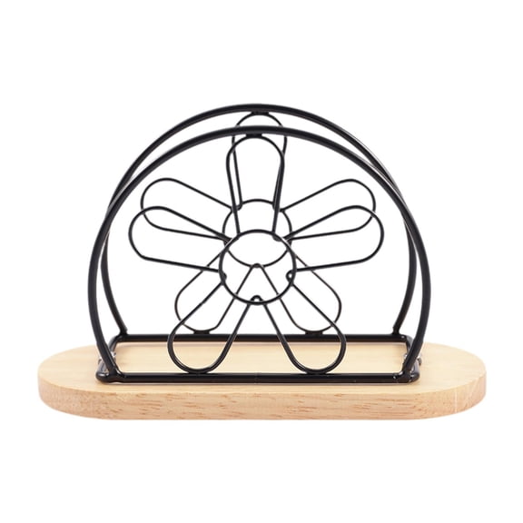 Esquirla Iron Napkin Holder Tissue Dispenser Wood Base Picnic Table Creative Desktop Ornament Mail Letter Sorter Rack for Home Kitchen flower black
