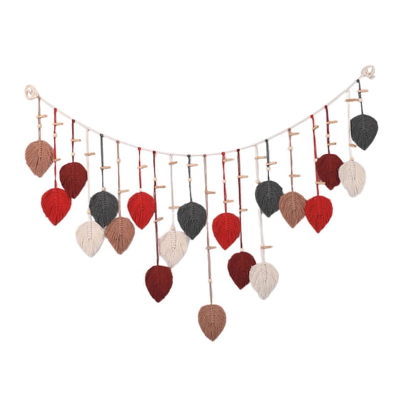 Esquirla Leaves Woven Tapestry Bohemian Macrame Wall Hanging for Bedroom Nursery Room Red
