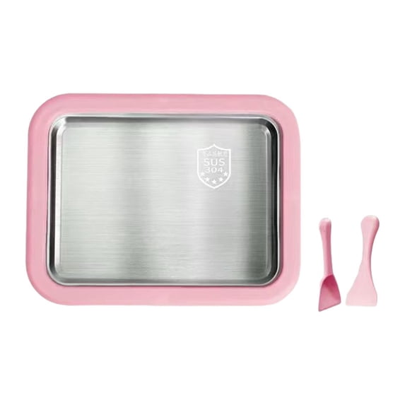 Esquirla Maker Ice Cream Homemade Tray Yogurt with 2 Spatulas Household Gelato Icecream Instant Cold Plate Pink
