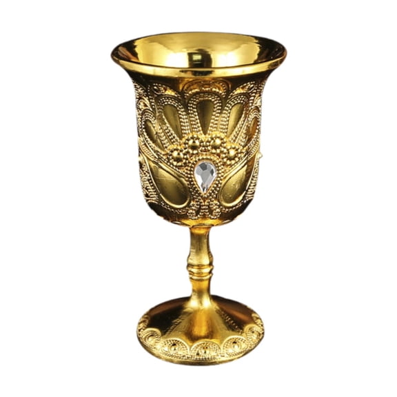 Esquirla Mini Goblet ,Metal Shot Tiny Vintage Style Ornament, Wine Cup Embossed for Anniversary Wedding Church Kitchen Decorative 1 gold