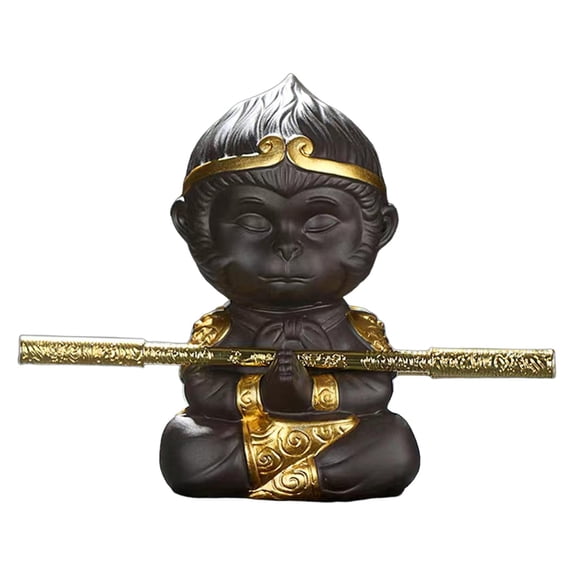 Esquirla Monkey King Figurine Miniature Sculpture Tea Pet Ornament Animal Statue Crafted Using Purple Sand Suitable for Decoration Collection Gifts Tea Room of Style B