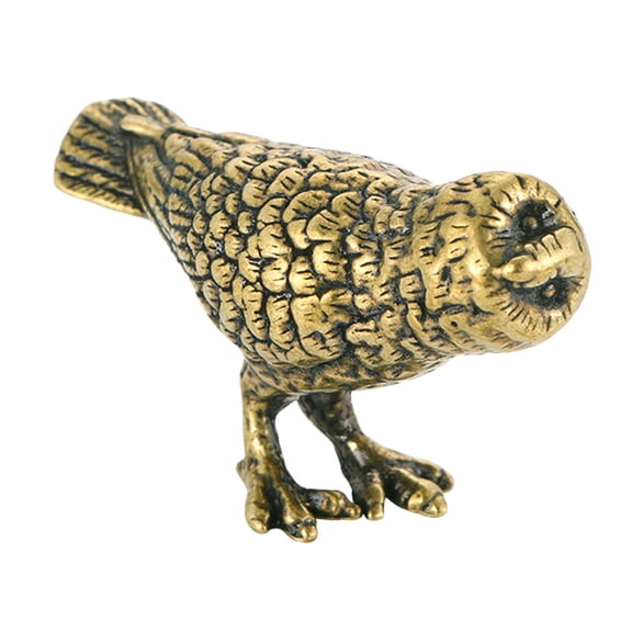 Esquirla Owl Statue Tea Pet Figurine Lovely Collection Craft Brass Desktop Ornament for Artistic House Warming Gift Car Interior Decor