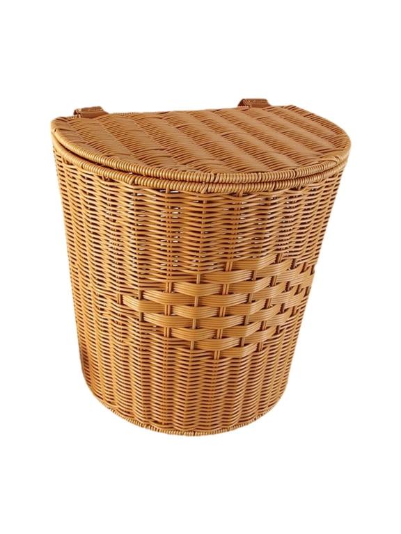 PP Rustic Basket Backpack with Lid, Handmade, with Shoulder Straps, Rustic, Lightweight, for Picking Basket on The Farm, in The Garden Or in The