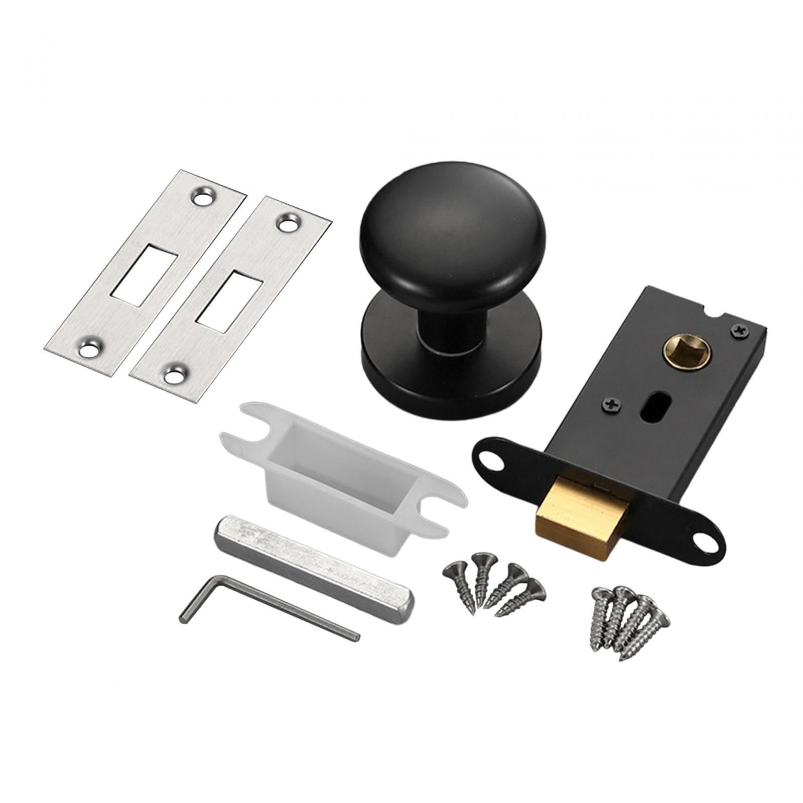 Esquirla Passage Door Knob, Round Doorknob, Single Side Hidden Lock Hardware Interior Door Knob Keyless for Closet Living Room Hallway Black