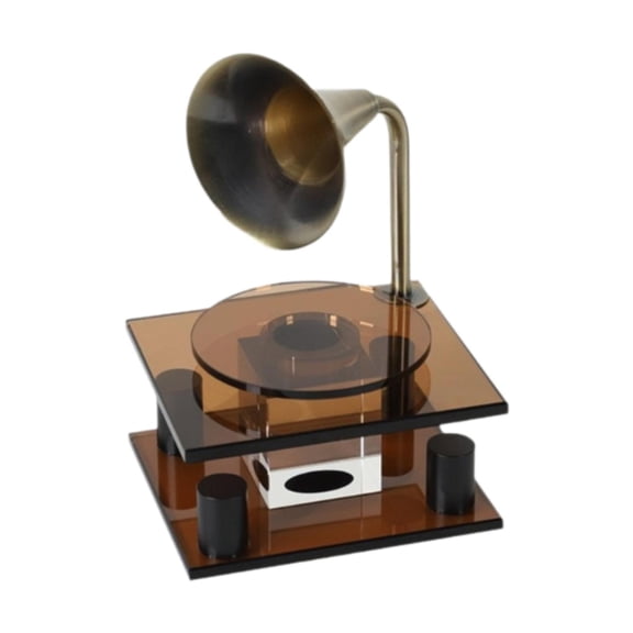 Esquirla Phonograph Sculpture Record Player Sculpture Metal Glass Art Gifts Bookshelf Decor Gramophone Player Ornament for Living Room Color A
