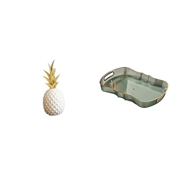 Esquirla Pineapple Sculpture Ceramic Decorative Pineapple Ornament Rectangle Serving Tray Storage Tray for Home Office Restaurant Party Suitable for Living Roo
