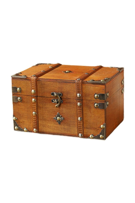 Pirate Treasure Chest Decorative Trunk Wooden Home Decoration Creative Vintage Decorative Storage Box Jewelry Organizer Yellow No Lock