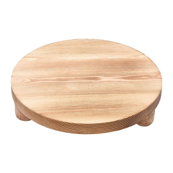 Esquirla Round Display Tray Wood Pedestal Tray Indoor Plant Home Decor Wood Cake Bathroom Farmhouse Pedestal Tray Wood Riser for Decor light brown