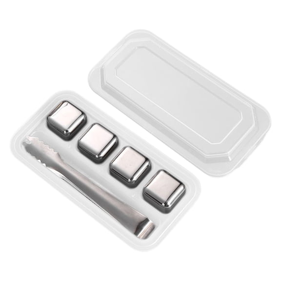 Esquirla Stainless Steel Cooling Ice Cubes Food Grade Fast Cooling Ice Cubes in Storage Box,Cooling Cube , 4 Silver with Clip