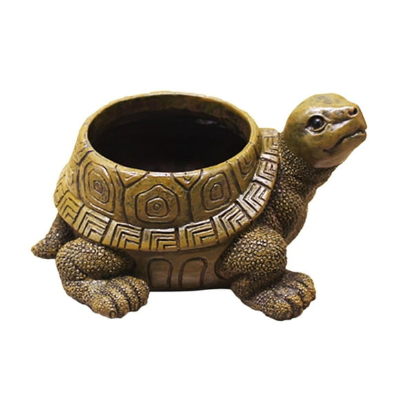 Esquirla Turtle Planter Pot Flower Pot Creative Tabletop Resin Flowerpot Flower Pot for Lawn Gift Bookshelf Home Decorations Brown