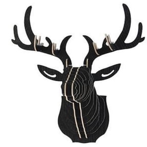 Esquirla Wall Mounted Wooden Deer Stag Head, Wall Hanging Sculpture, for Wall Decor, DIY Assemble Art Gifts Black