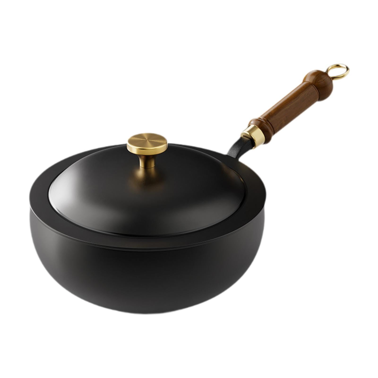 Esquirla Wok with Lid Deep Frying Pan Soup Pot Cookware Gas Instant Noodle Pot Stir Fry Pan Cooking Wok for Hotel Camping Dorm Kitchen 20cm diameter