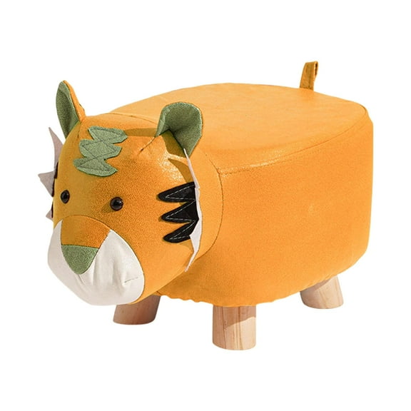 Esquirla Wood Ottoman Stool Low Stool Seat Footrest Nonslip Decorative Sofa Tea Stool Tiger Shape Footstool for Indoor Family Entryway Orange