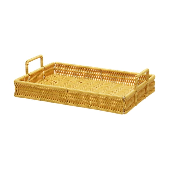 Esquirla Woven Serving Tray Storage Basket Tea Tray Cosmetic Box with Handle Woven Basket Tray Woven Basket for Fruit Breakfast Dinner Small