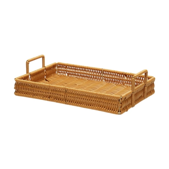 Esquirla Woven Serving Tray Storage Basket Tea Tray Cosmetic Box with Handle Woven Basket Tray Woven Basket for Fruit Breakfast Dinner Small