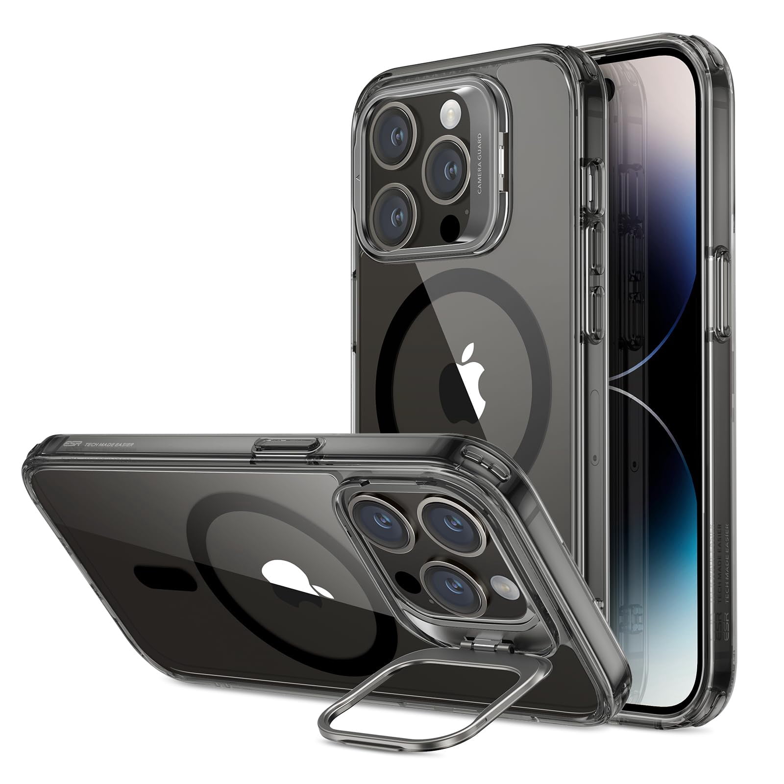 Esr For 14 Pro Case  Compatible With Magsafe Built-in Camera Ring Stand Military-grade Protection Magnetic Phone 14 Classic Kickstand (halolock) Clear Black | Halolock