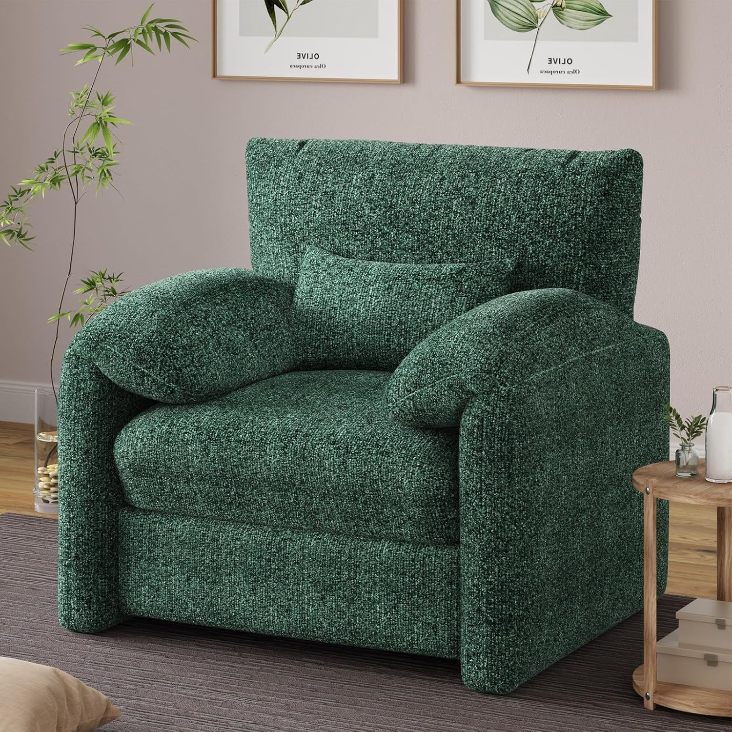 Esright Oversized Armchair, Chenille Mid Century Accent Chair, Comfy