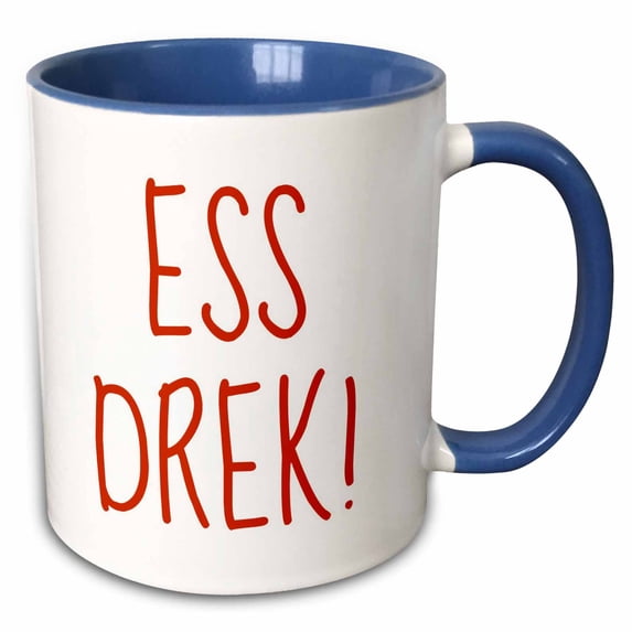 3drose, Ess Drek, Red Lettering on White Background, 15oz Two-tone Blue Mug