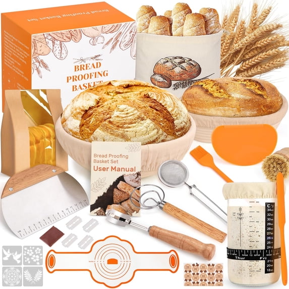 EssPur Sourdough Starter Kit with Round and Oval Banneton Proofing Baskets, Bread Making Tools Beige